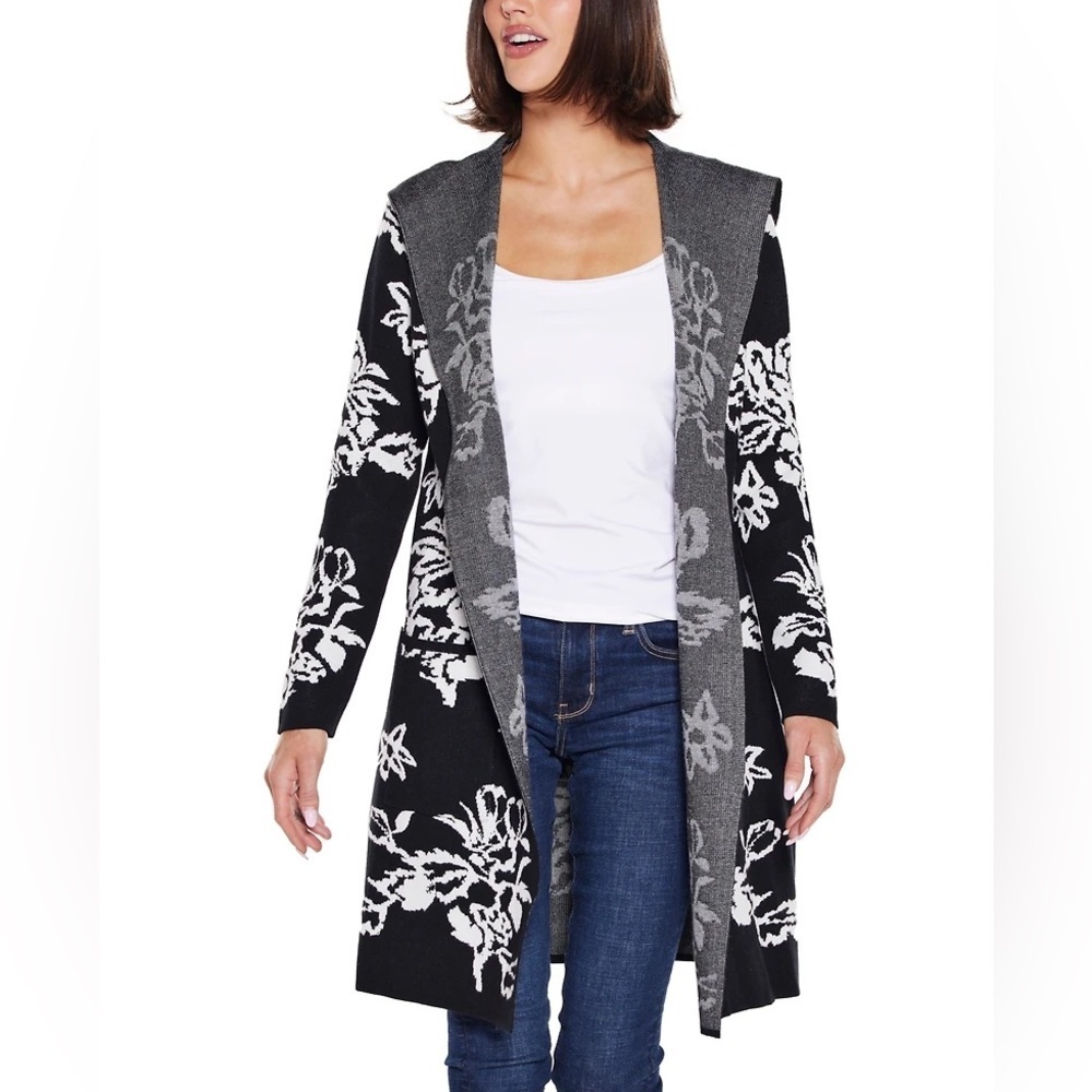 Belldini Hooded Fall Botanicals Coatigan Sweater